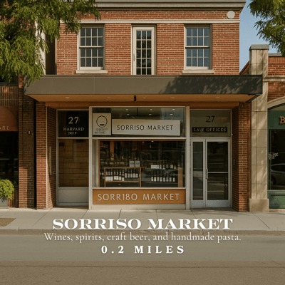 Sorriso Market near 58 Kent Street in Brookline; a gourmet local market offering fresh produce and curated groceries just steps from luxury condos at 58 Kent, ideal for convenient urban living in a walkable neighborhood.